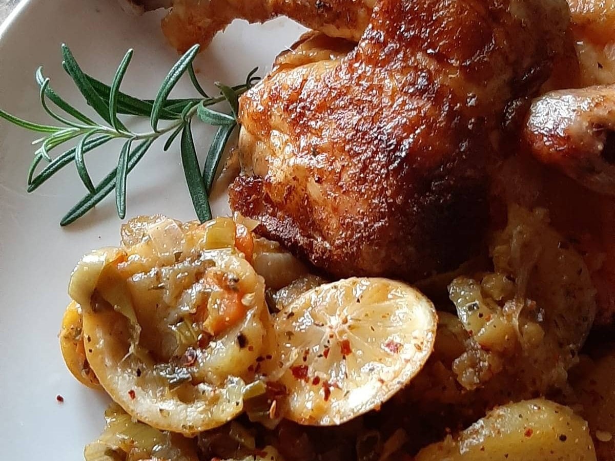 Grillhähnchen mit Zitrone-Ofengemüse